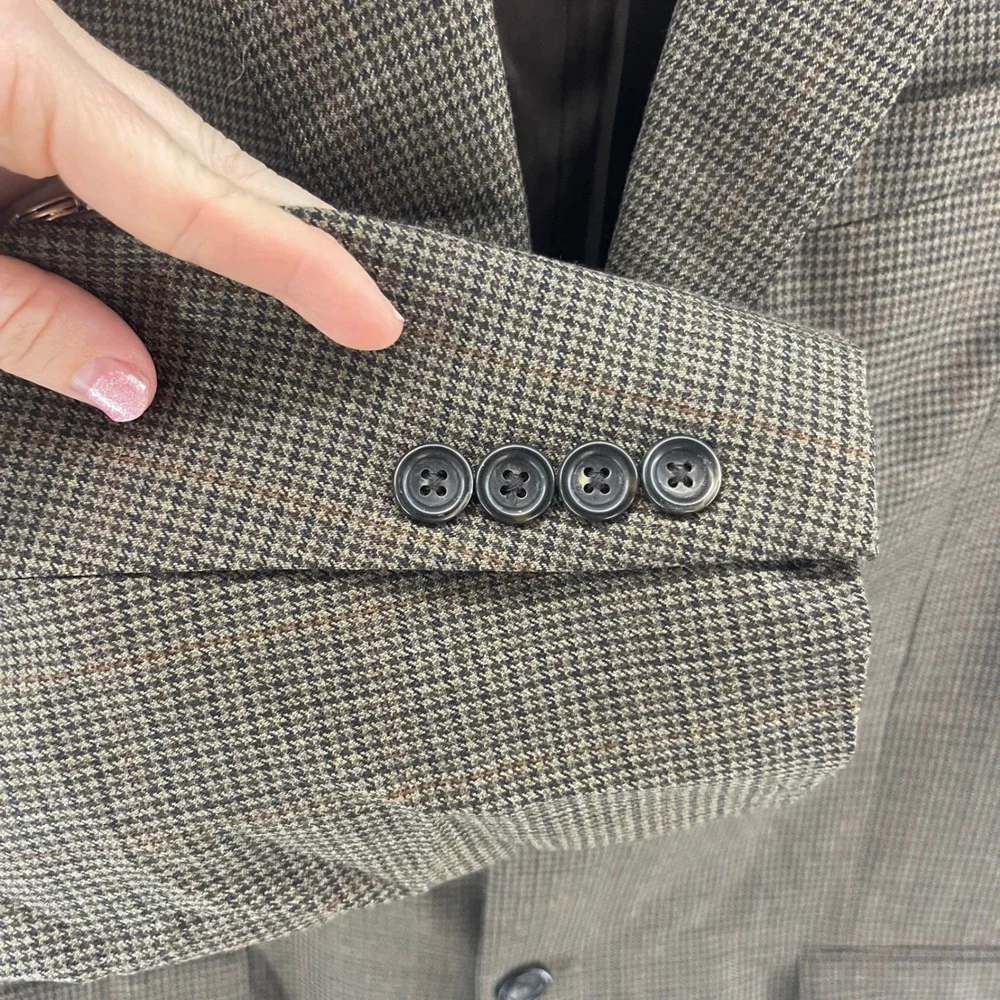 Pronto Uomo Wool Sport Coat Mens 43R‎ Brown Houndstooth Blazer Jacket Academia